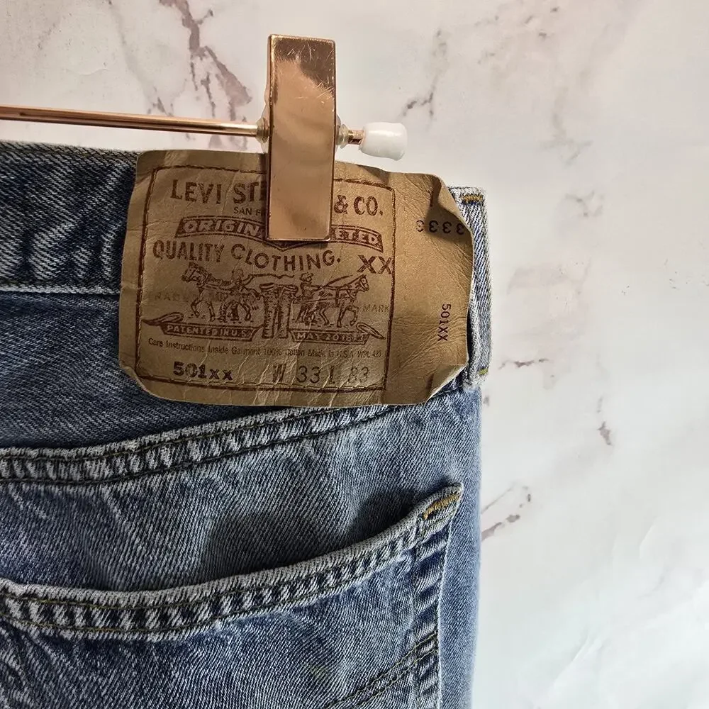 Vtg Levis Jeans Mens 32 X 28 501 XX Y2K Denim Destroyed Button Fly Distressed
